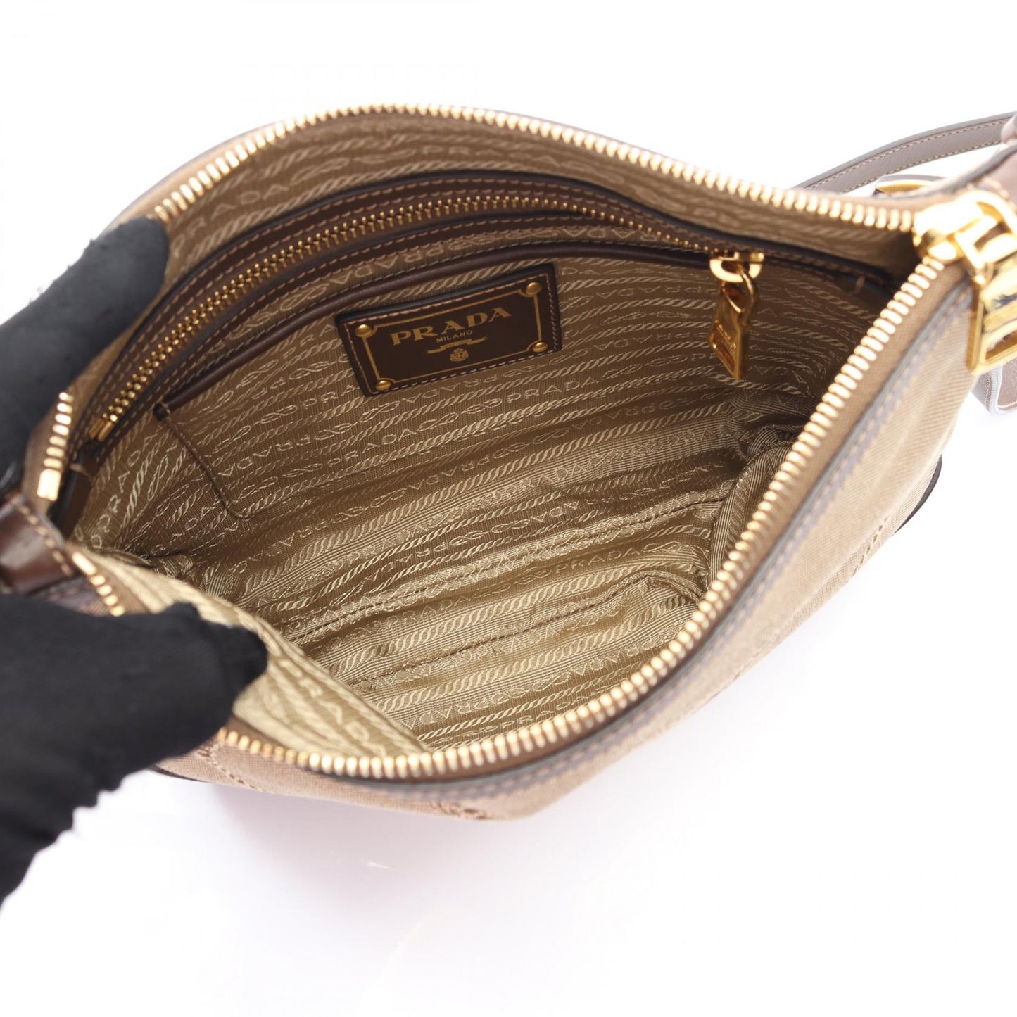 Prada LOGO JACQUARD Canvas Leather Shoulder Bag