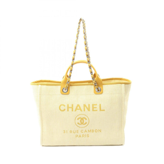 Chanel Deauville Leather Raffia Tote Bag