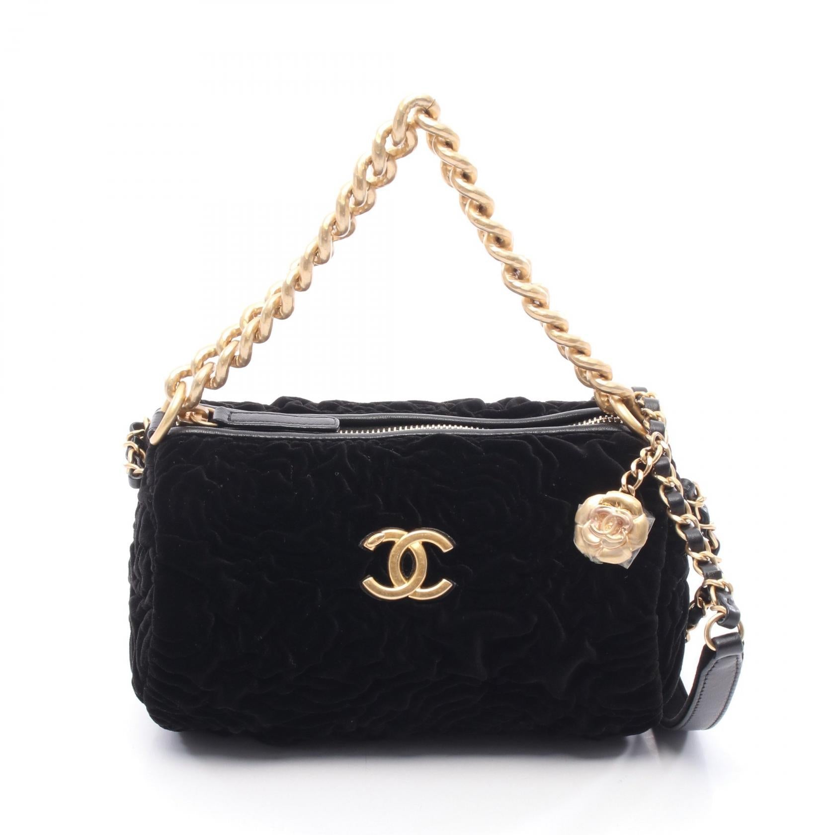 Chanel Camellia Leather Velvet Shoulder Bag