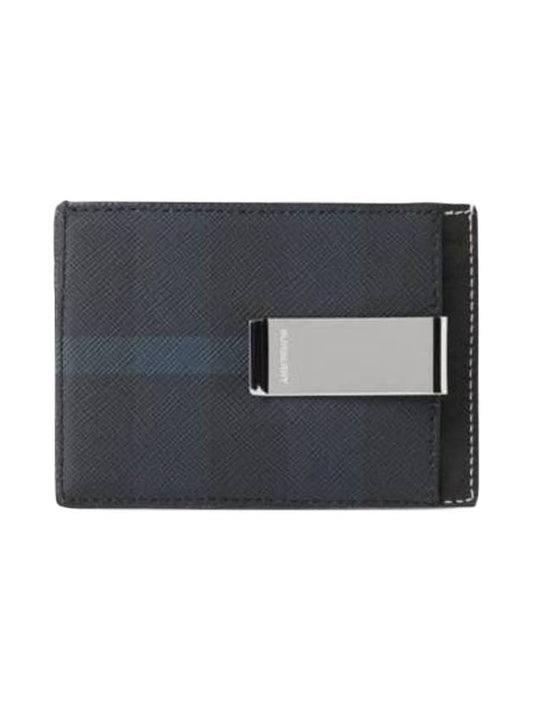 Luxury Burberry Check Print Money Clip Card Wallet Navy