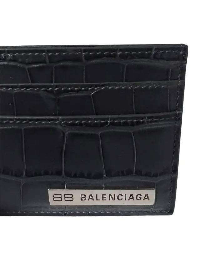 Luxury Balenciaga Trending 2026 BB Logo Metal Tab Crocker Card Wallet Drak Grey