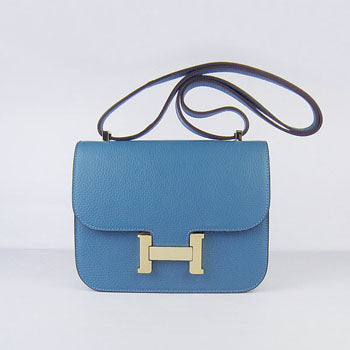 Luxury Hermes Constance Cowskin Leather Bag H017 blue golden