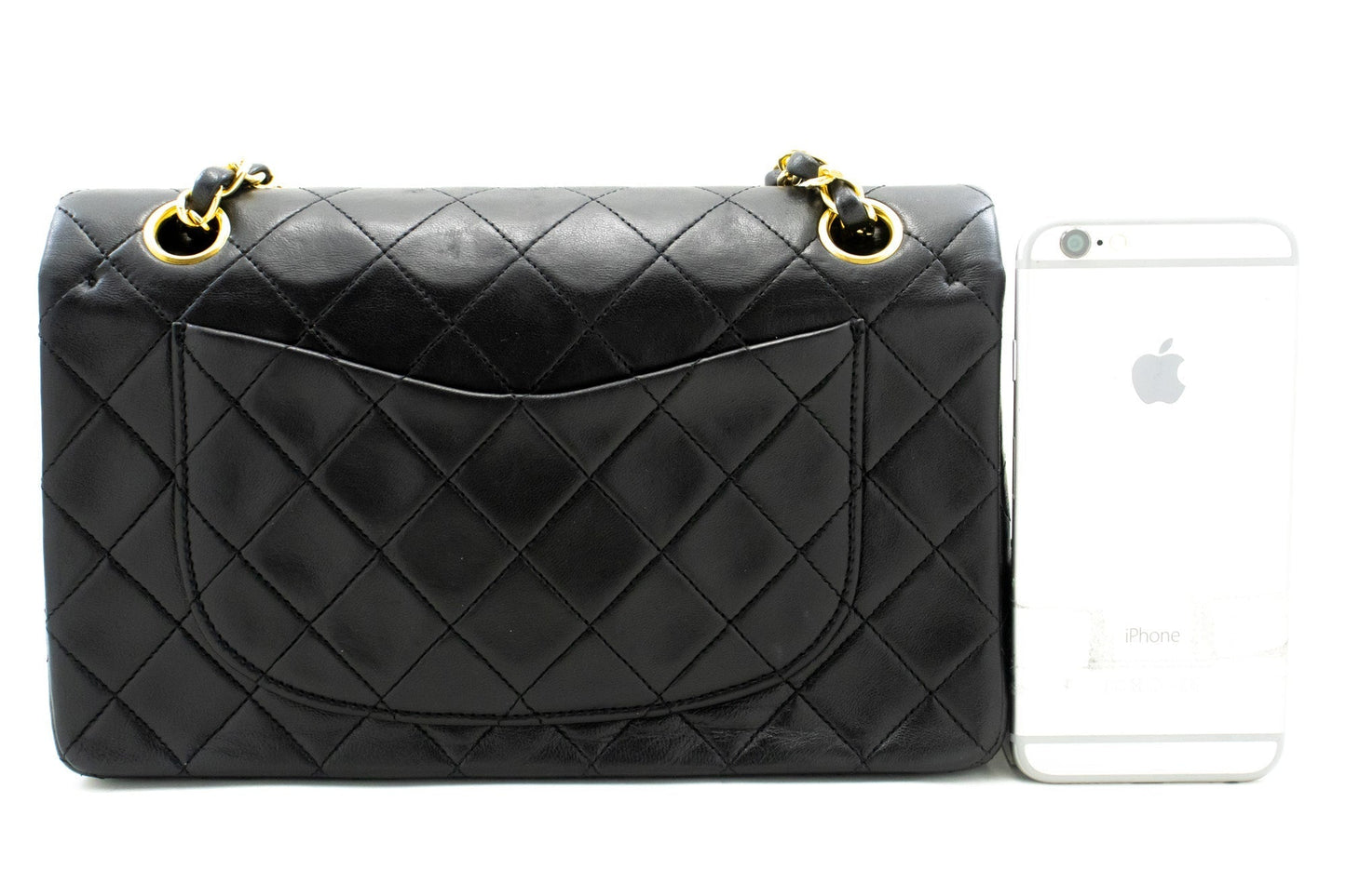 CHANEL Classic Double Flap 9" Chain Shoulder Bag Black Lambskin