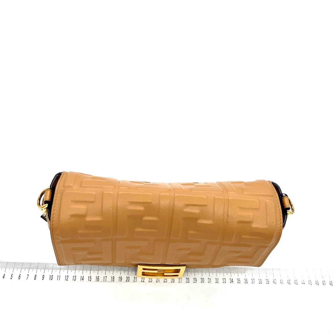 FENDI Baguette Camel Leather 3D FF Motif Crossbody bag