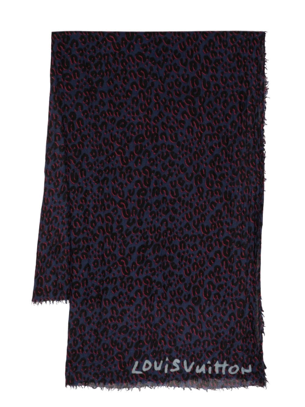 LOUIS VUITTON Cheetah Print Scarf Blue/Red