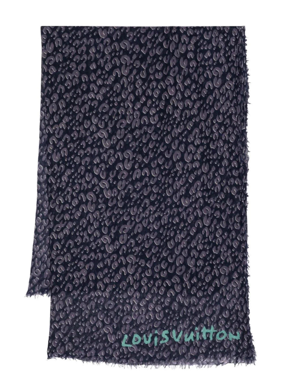 LOUIS VUITTON Cheetah Print Scarf Blue/Grey