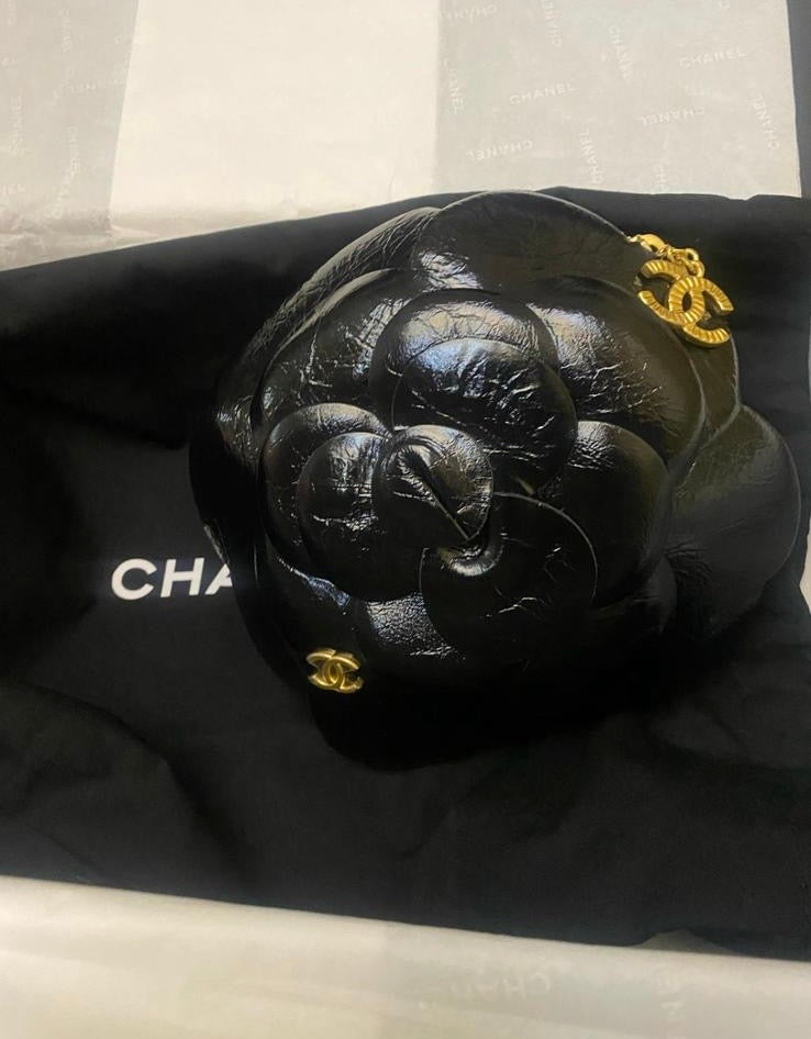 Chanel 23K Black Gold Camelia evening bag
