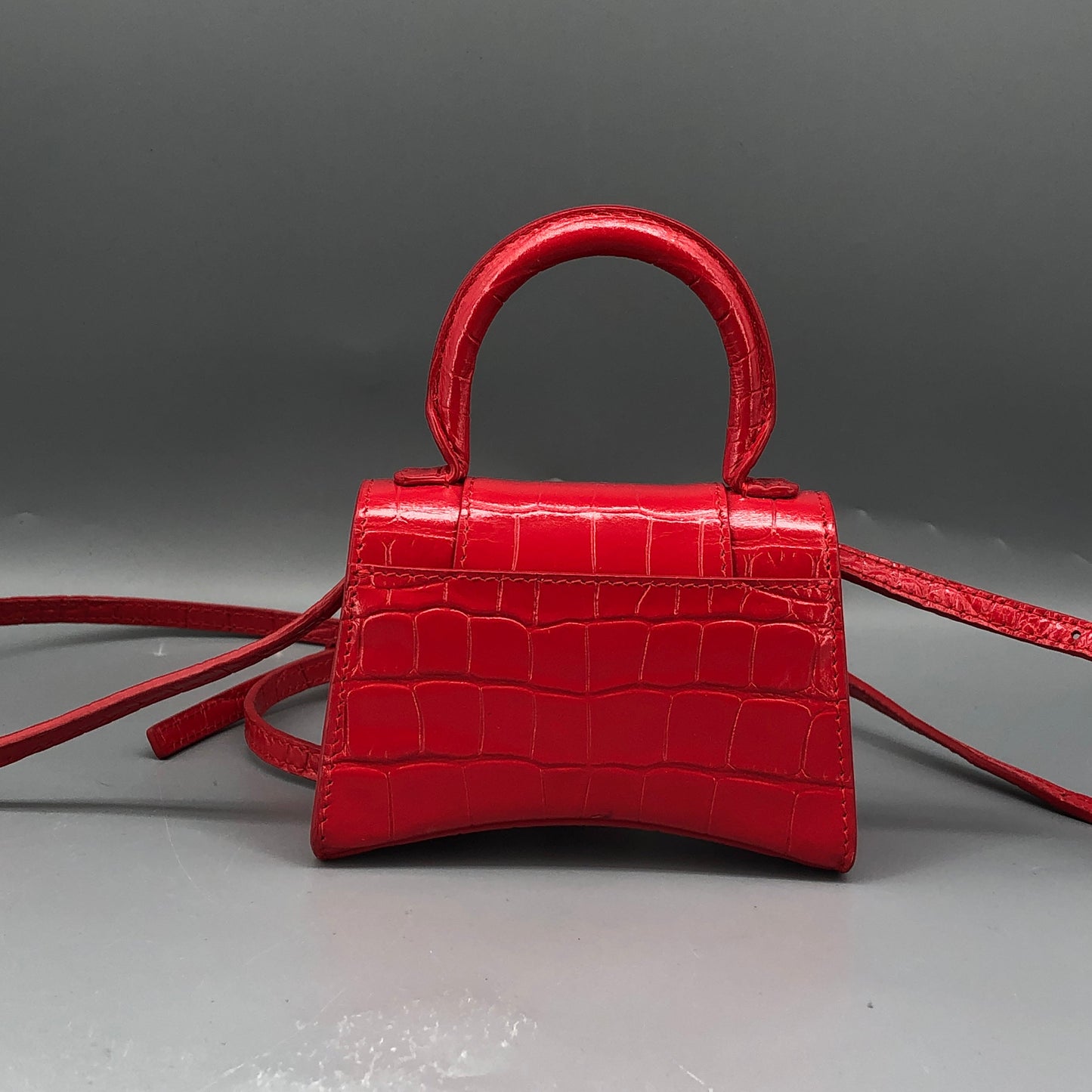 Balenciaga Red Croc Embossed Nano Hourglass Top Handle Bag