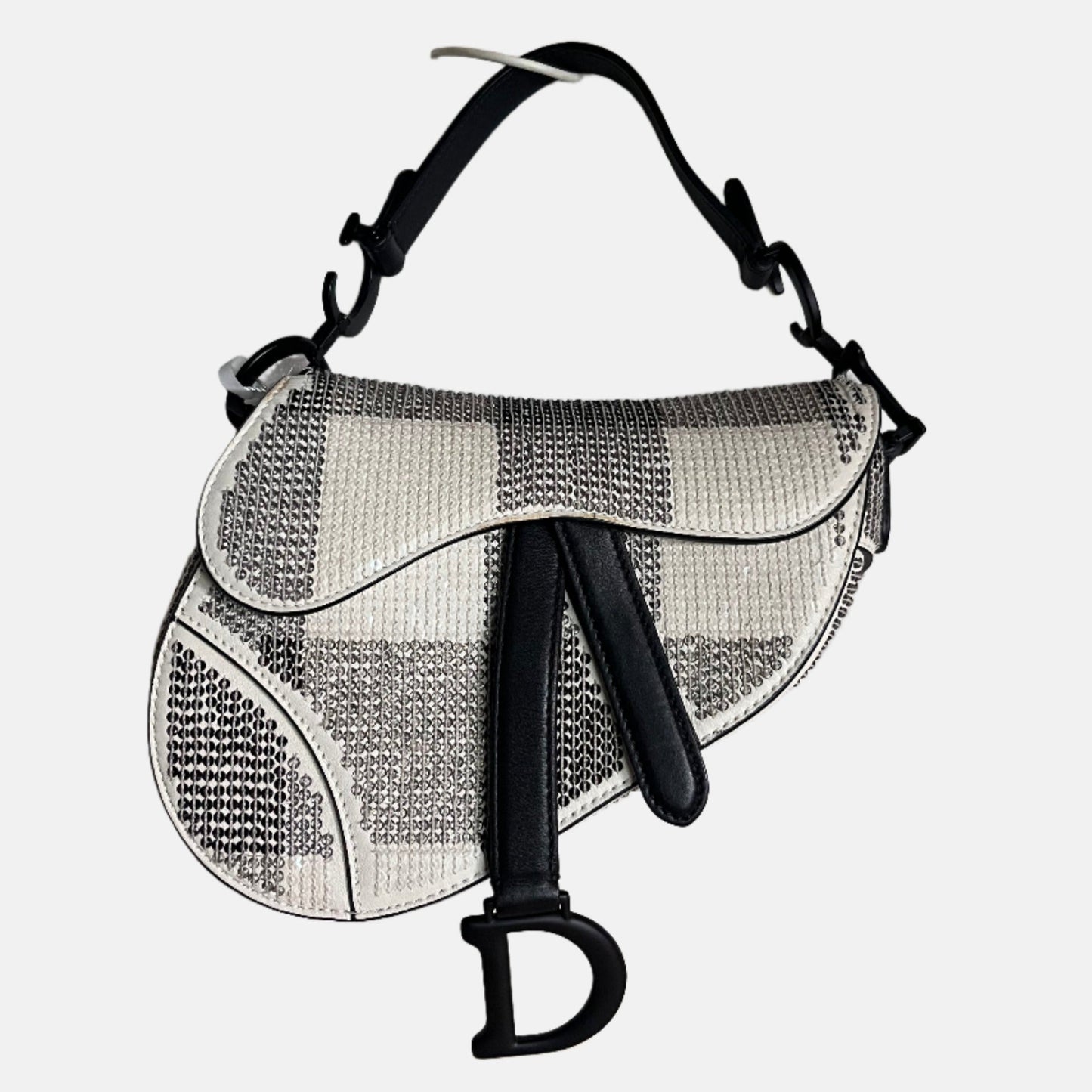 Dior Saddle Mini Beaded Black and White checkered Pattern
