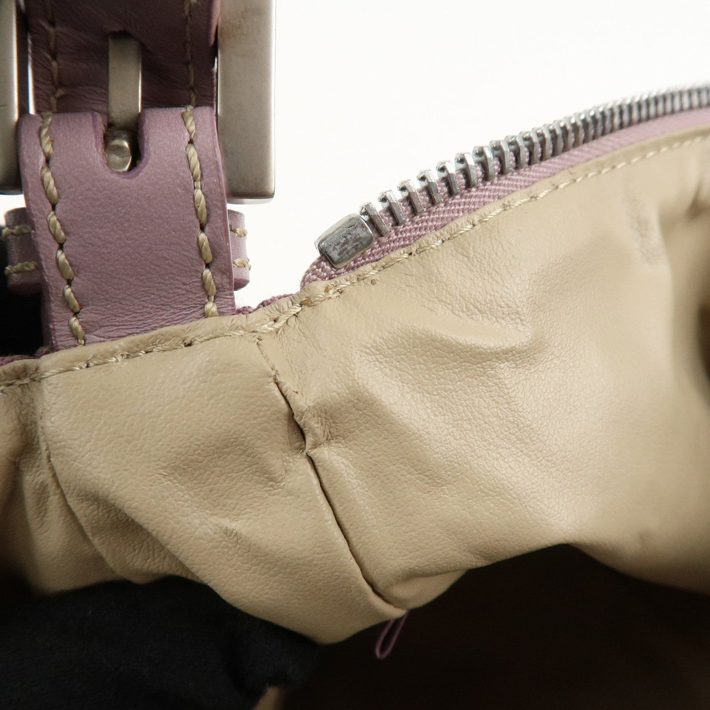 Auth FENDI  Zucchino Canvas Leather Hand Bag Pouch Purple Beige 8N0005  F/S