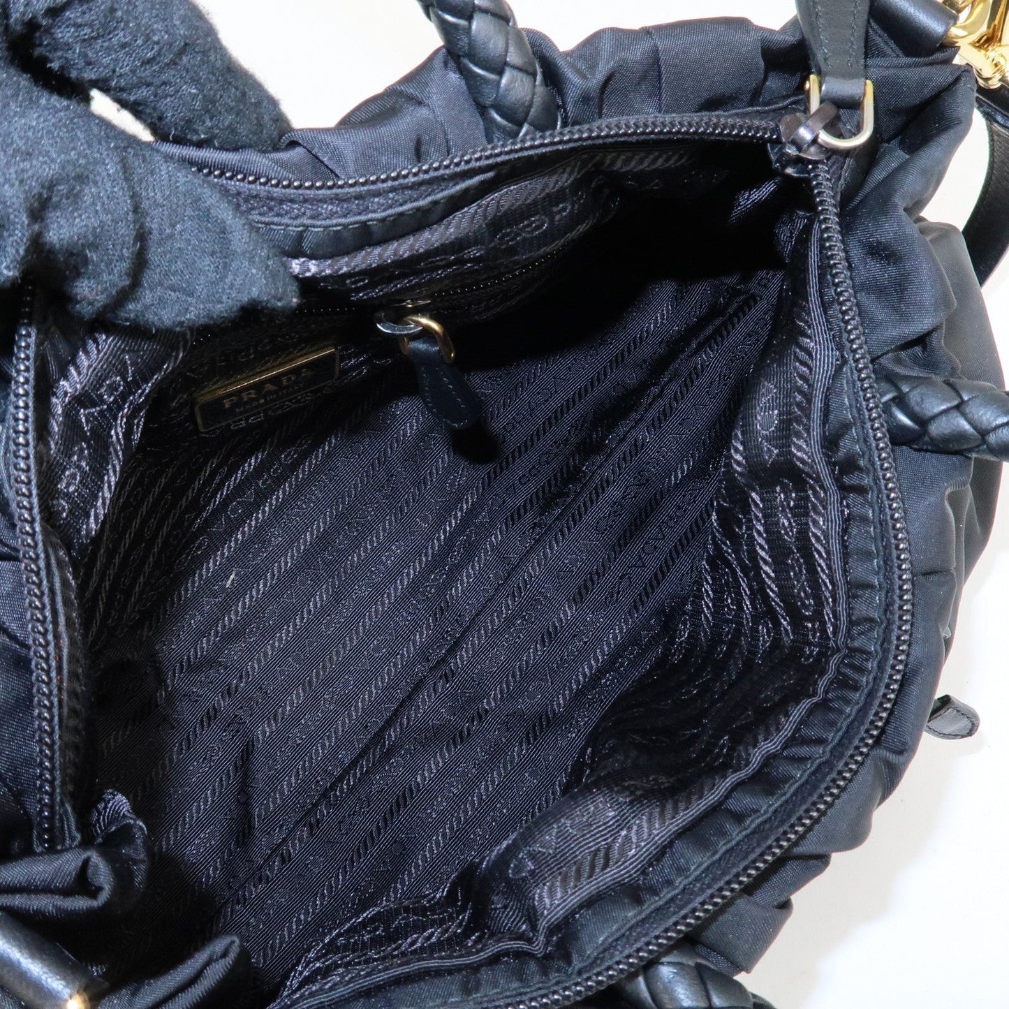 PRADA Nylon Leather Ribbon 2Way Shoulder Bag Black BN1631