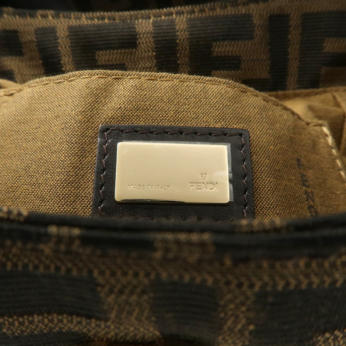 FENDI Zucca Canvas Leather Shoulder Bag Beige Brown 8BR445