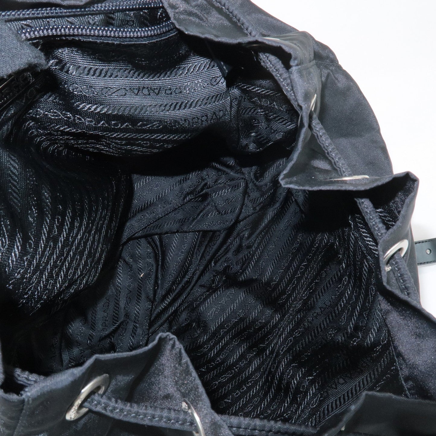 PRADA Triangle Logo Nylon Leather Back Pack Ruck Sack Black B2811