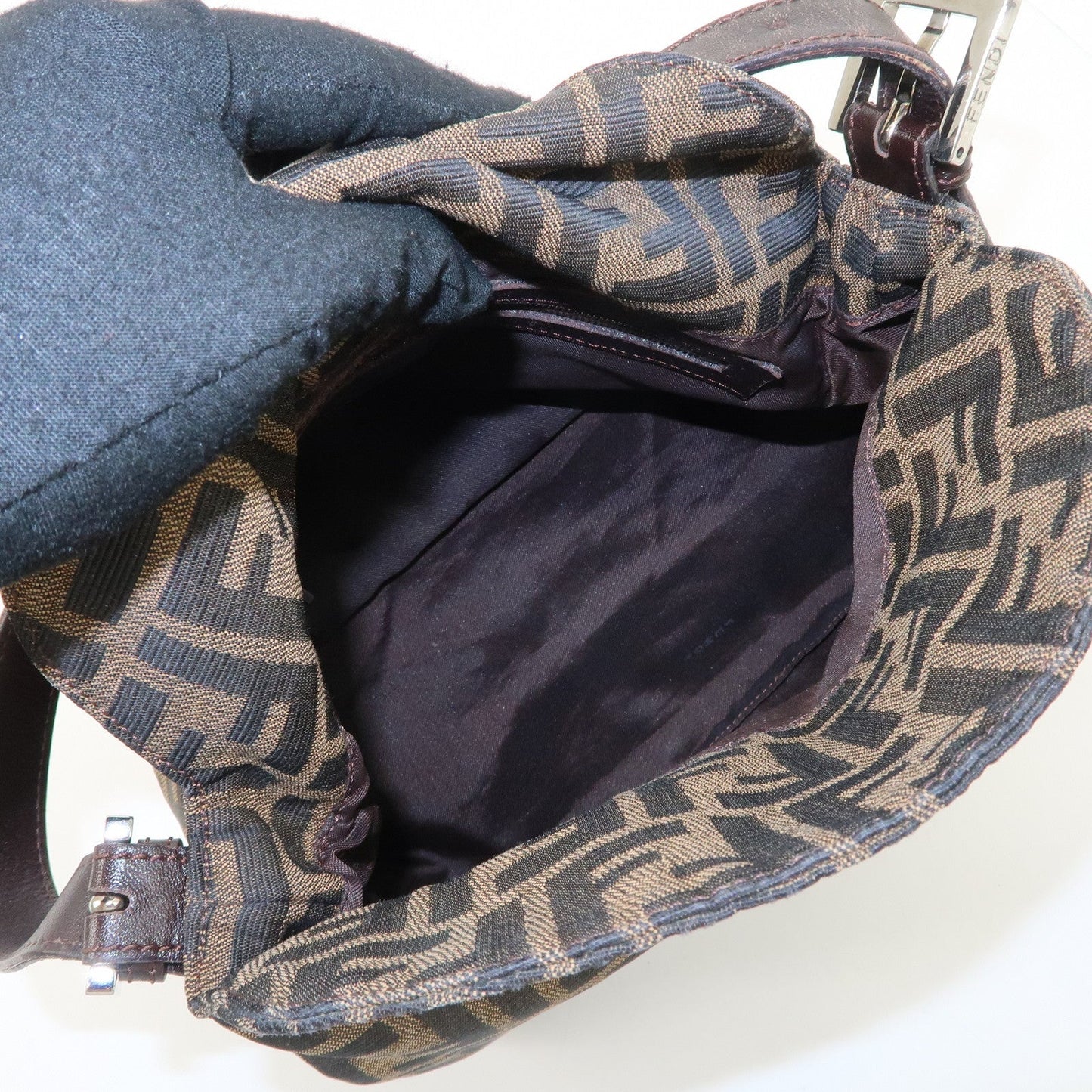 FENDI Zucca Canvas Leather Shoulder Bag Hand Bag 26423 F/S