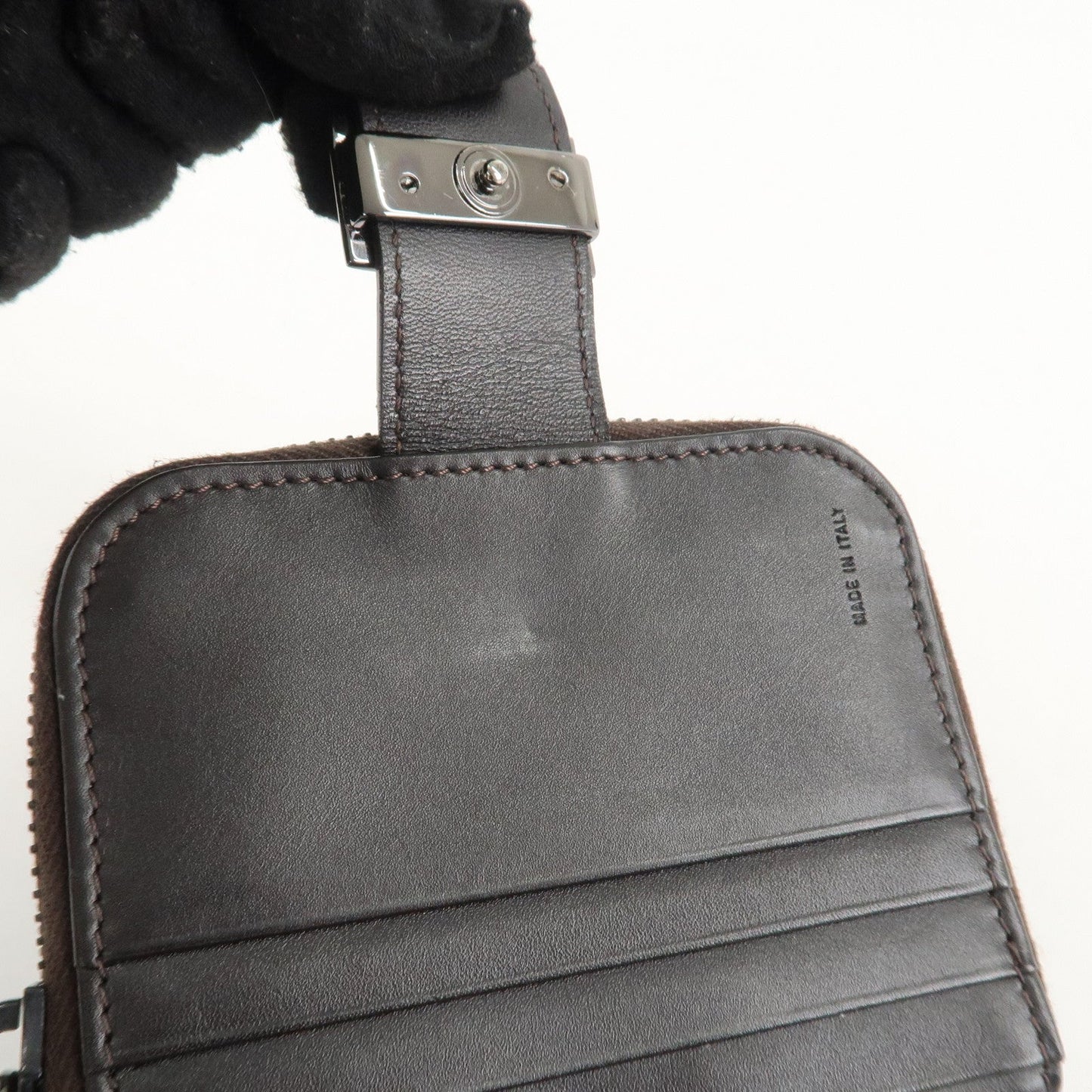 FENDI Zucchino Canvas Leather Zippy Around Bi-fold Wallet