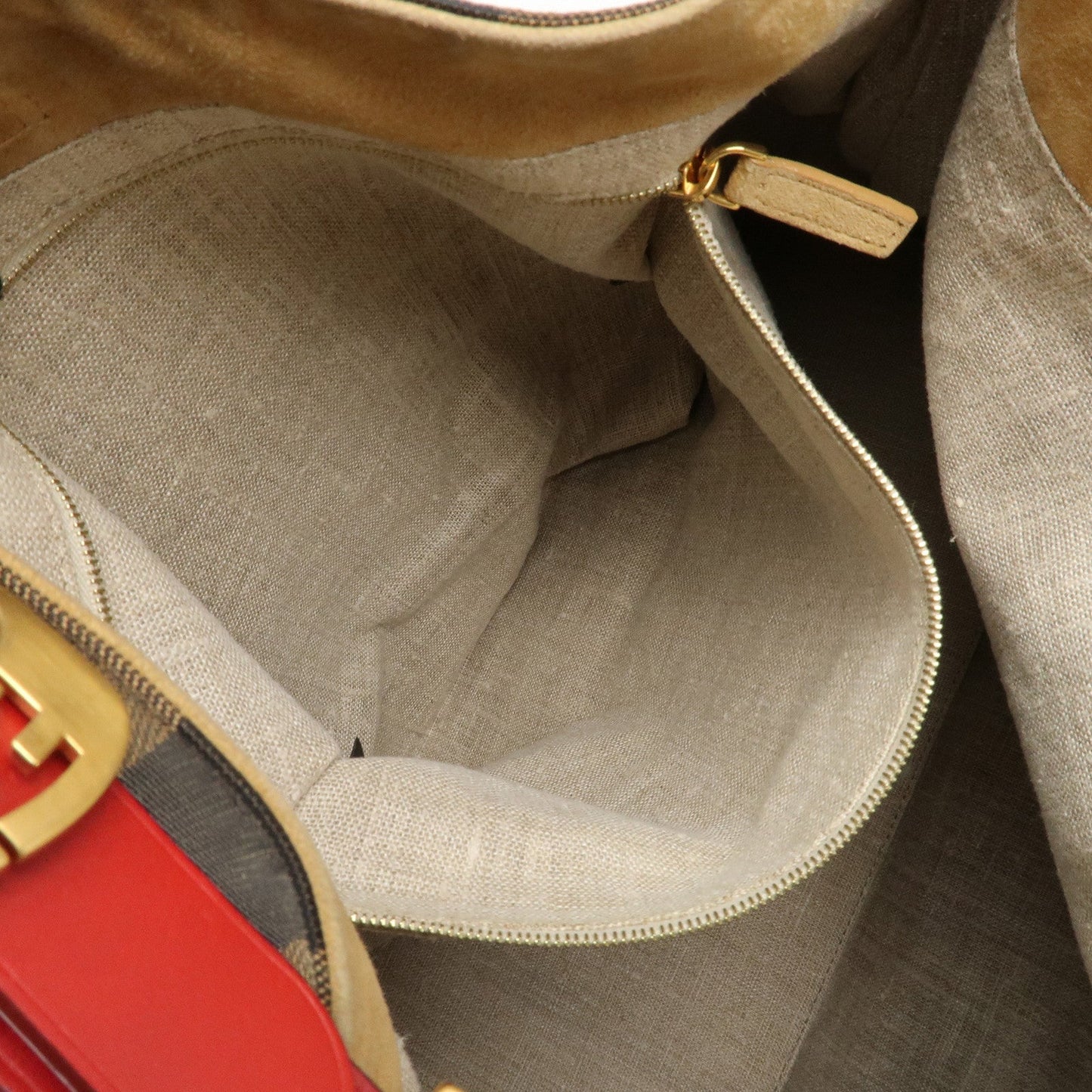 FENDI Pequin Canvas Leather Shoulder Bag Beige Black Brown 8BR653