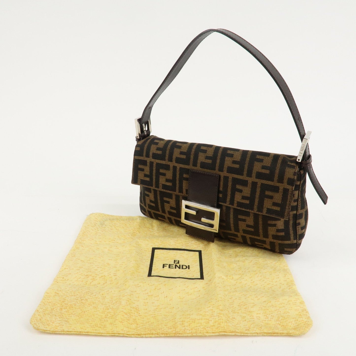 FENDI Mamma Baguette Zucca Canvas Leathr Shoulder Bag 214526424099