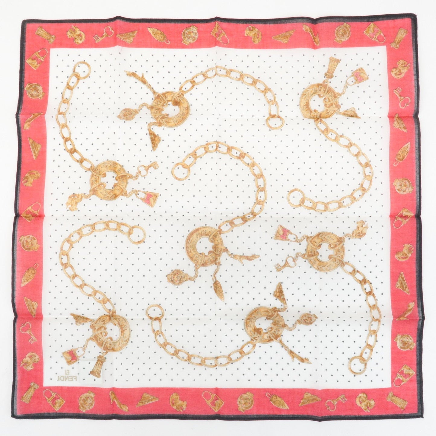 FENDI Set of 5 Cotton 100% Handkerchief Pink Navy Red White