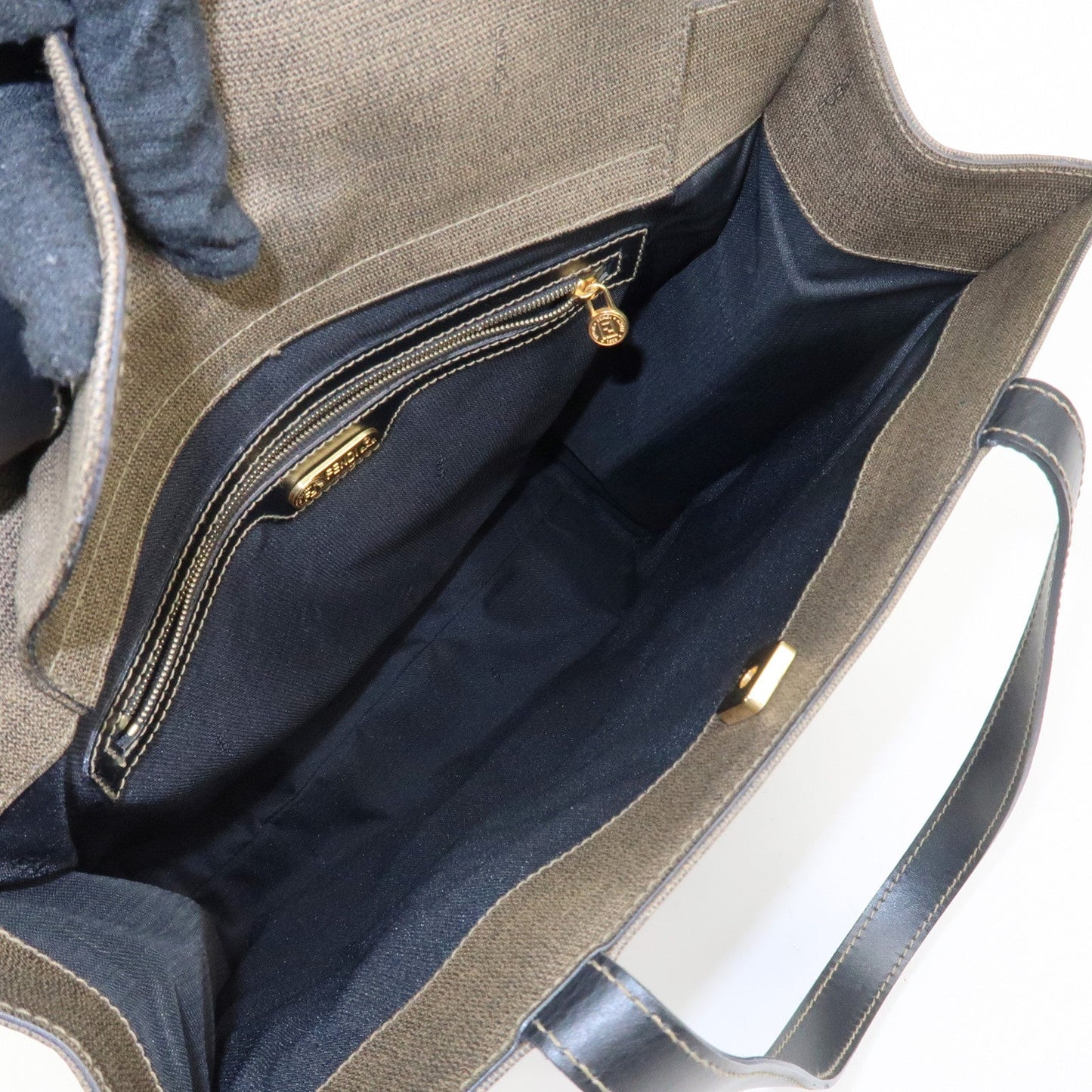 FENDI PVC Leather Tote Bag Hand Bag Shoulder Bag Brown Black