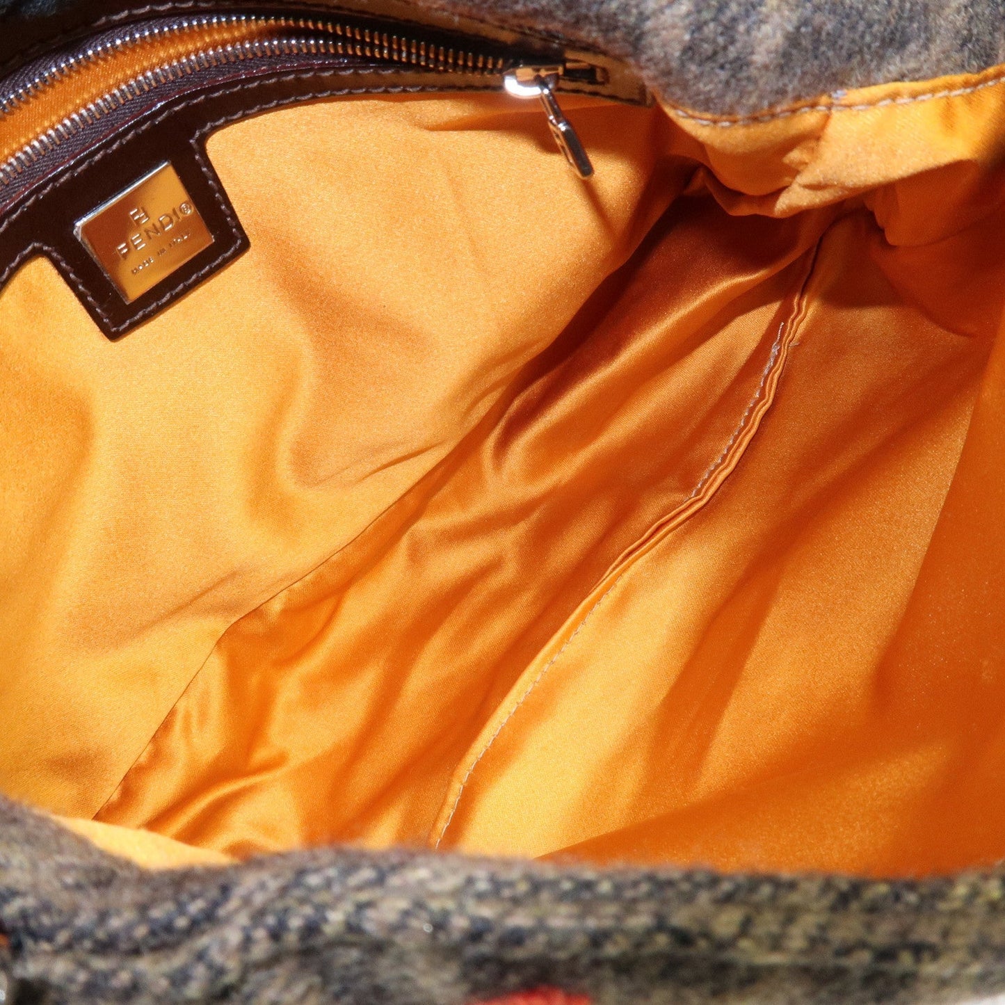 FENDI Mamma Baguette Zucca Wool Leather Shoulder Bag Flower