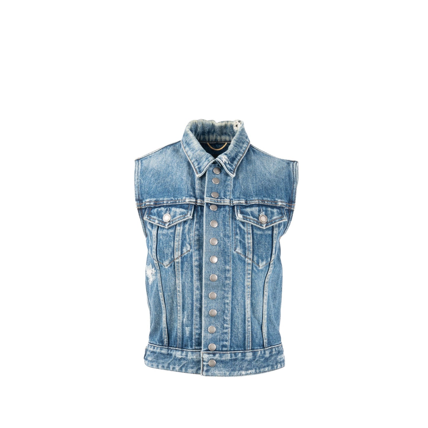 Saint Laurent Size Sleeveless Denim Vest Cotton Blue