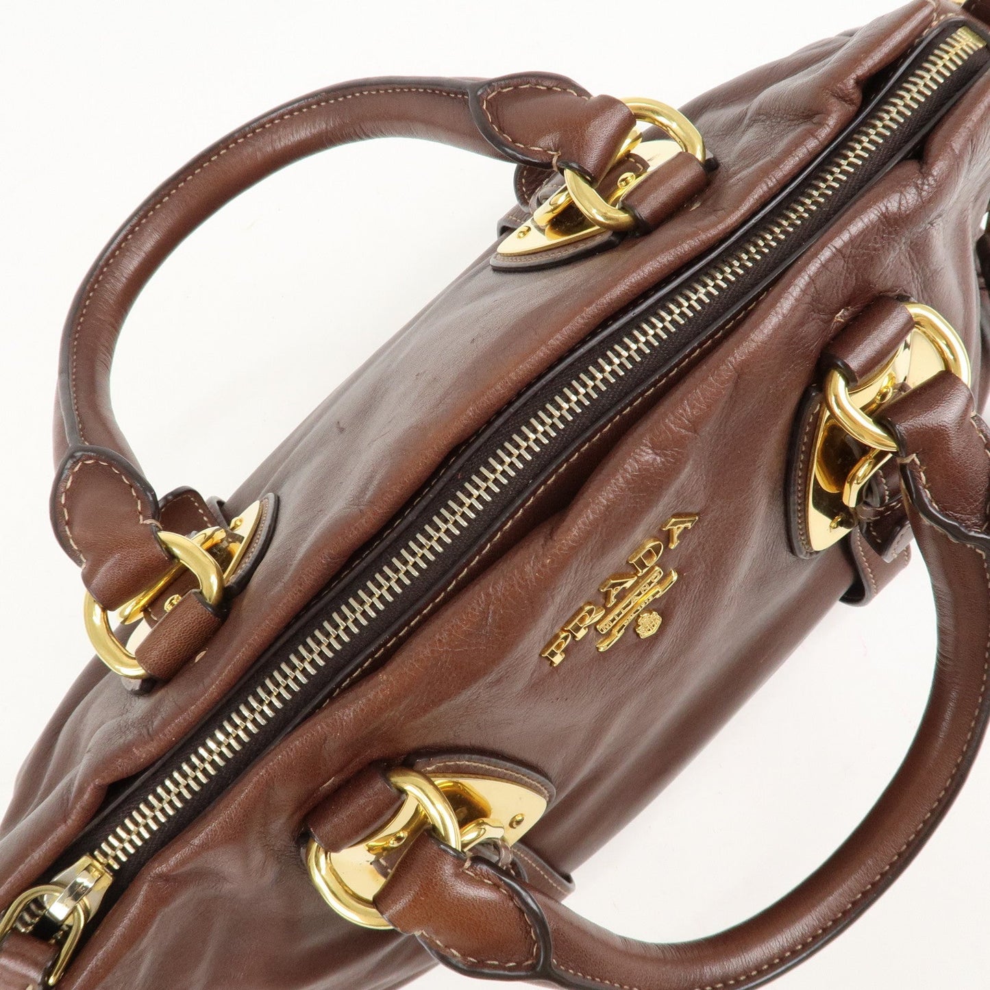 PRADA Leather 2Way Bag Shoulder Bag Hand Bag Brown BN1904