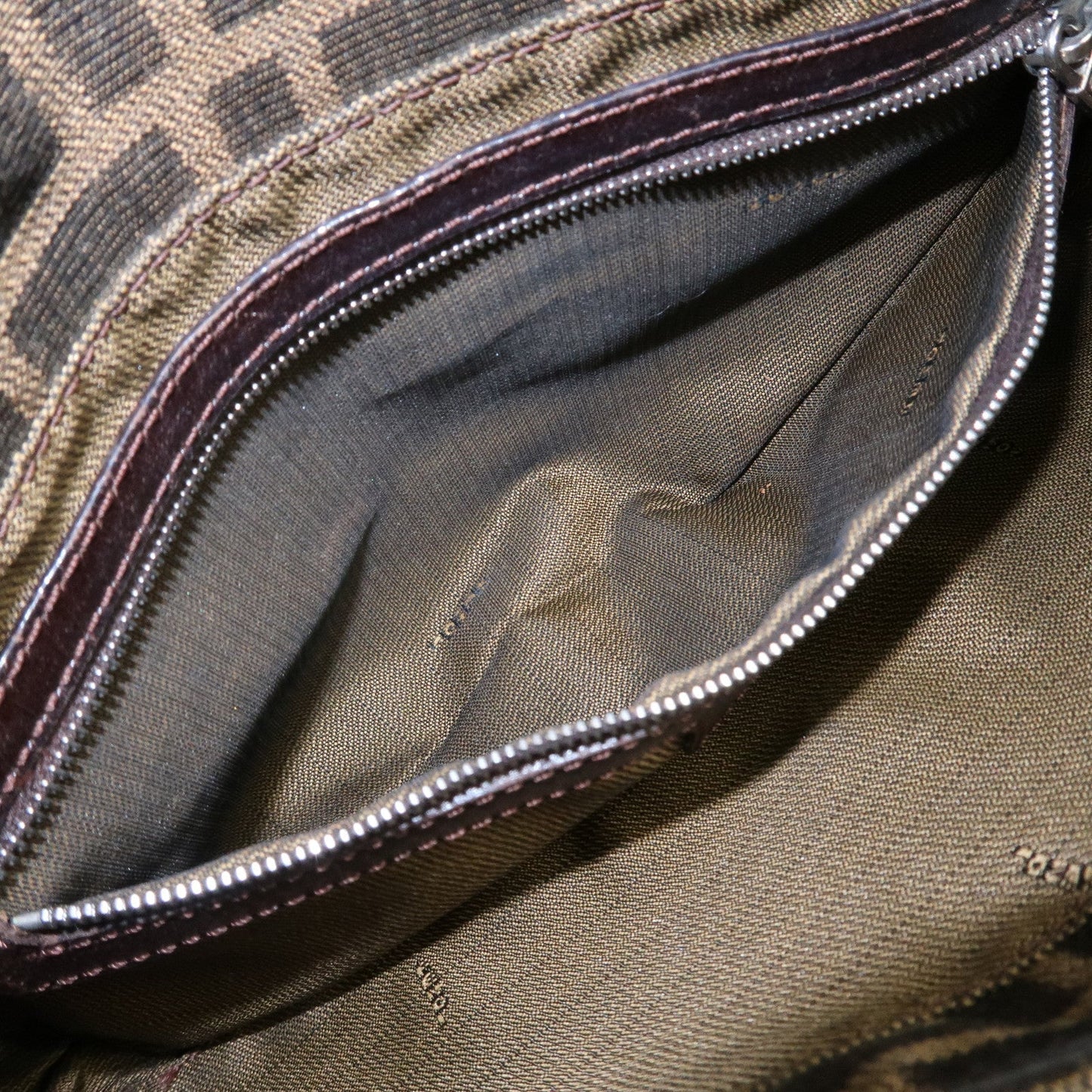 FENDI Mamma Bagguette Zucca Canvas Leather Shoulder Bag 26424
