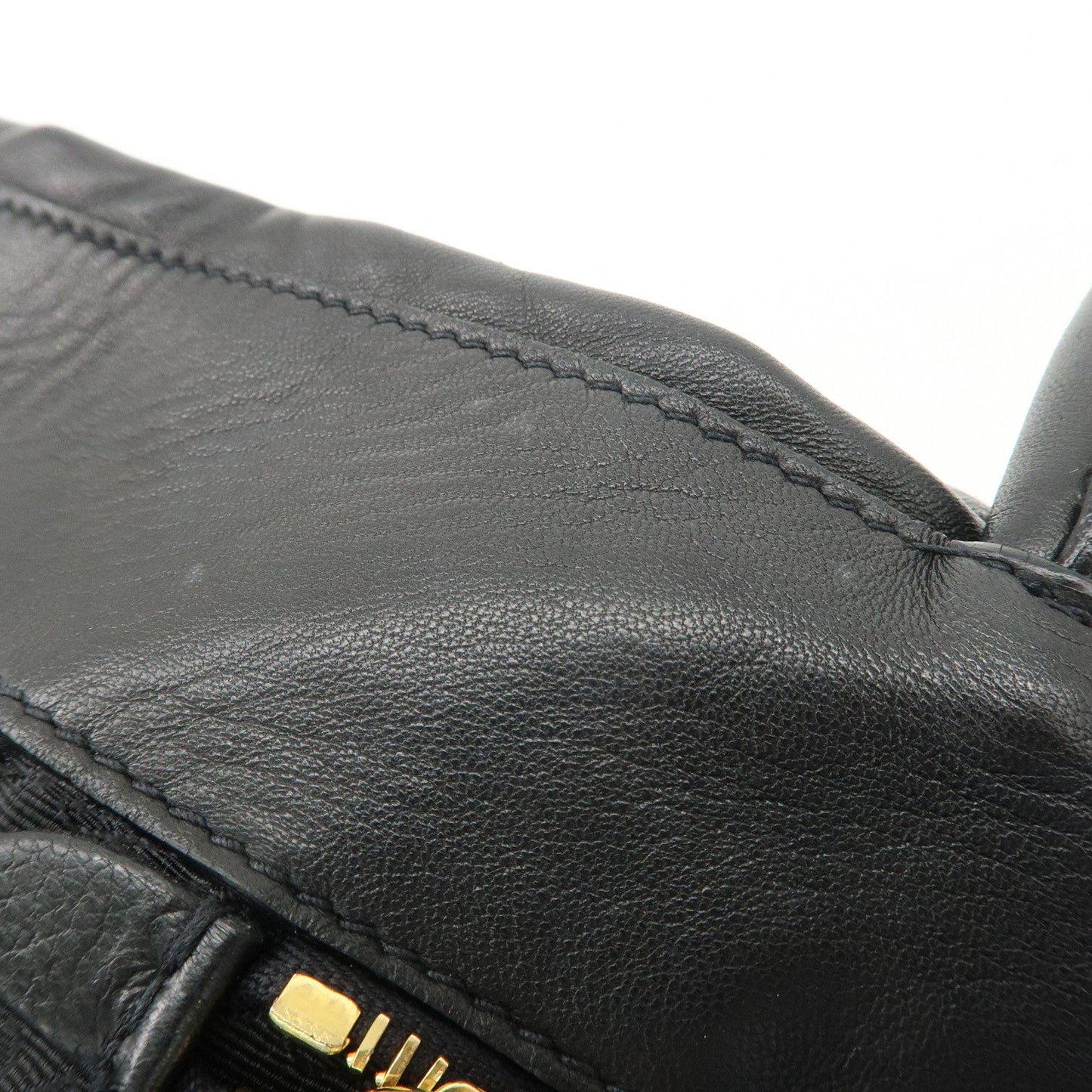 PRADA Leather Ribbon Tote Bag Hand Bag NERO Black BN1601