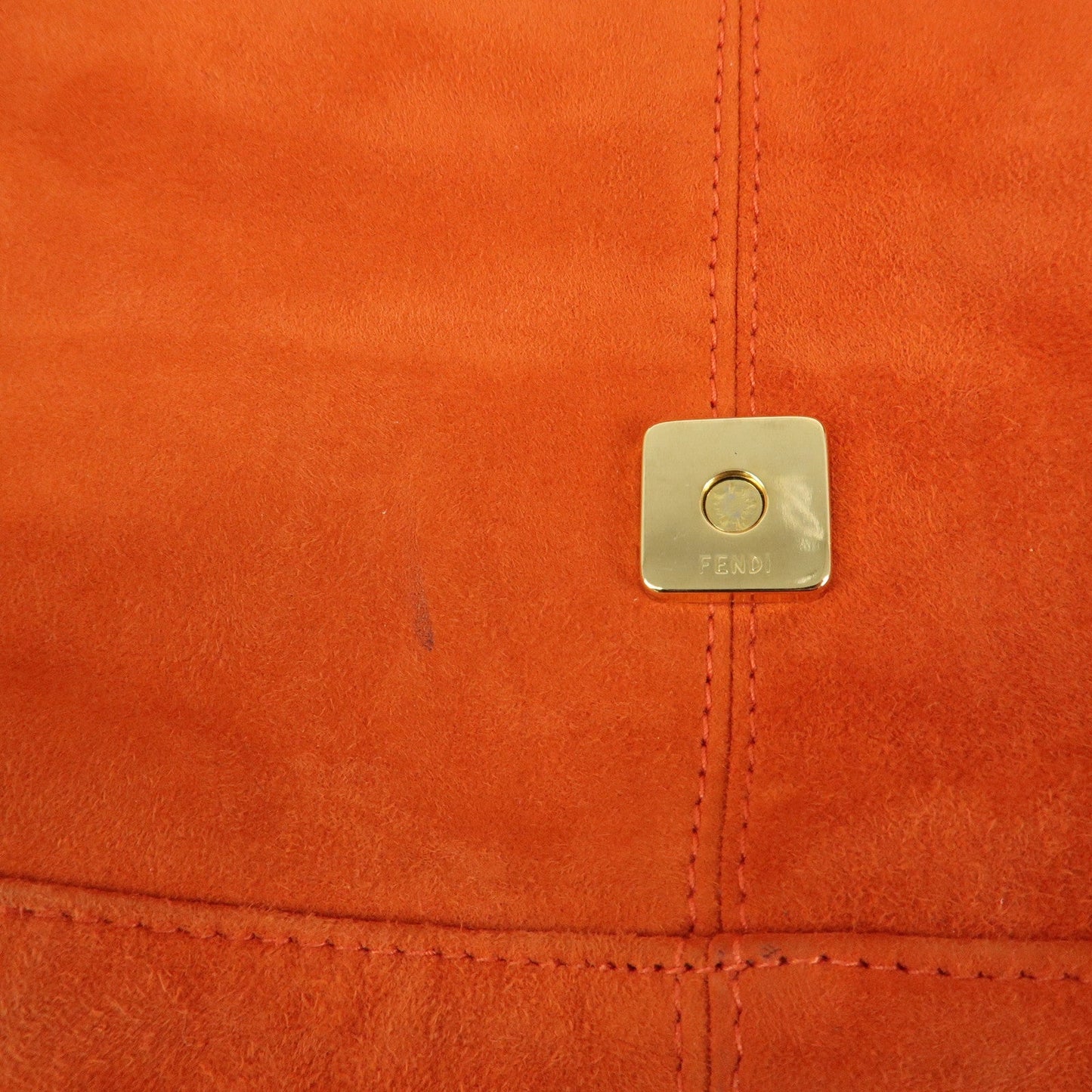 FENDI Mamma Baguette Suede Leather Shoulder Bag Orange 26325