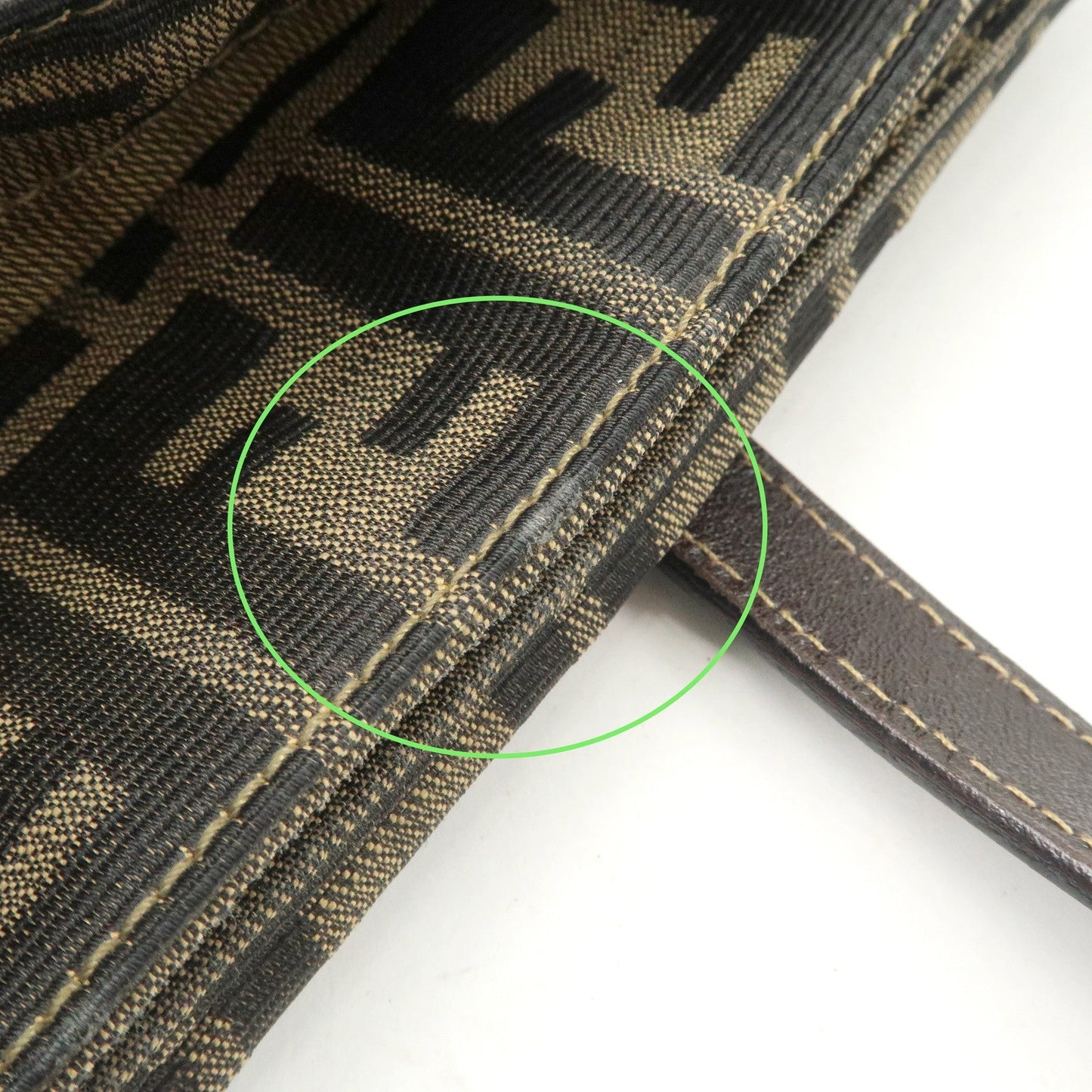 FENDI Zucca Canvas Leather Hand Bag Brown Black Gold Hardware