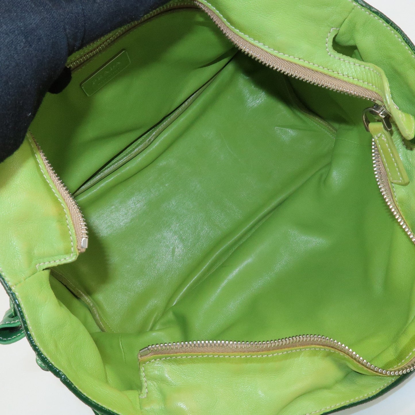 PRADA Logo Leather Tassel Shoulder Bag Hand Bag Green