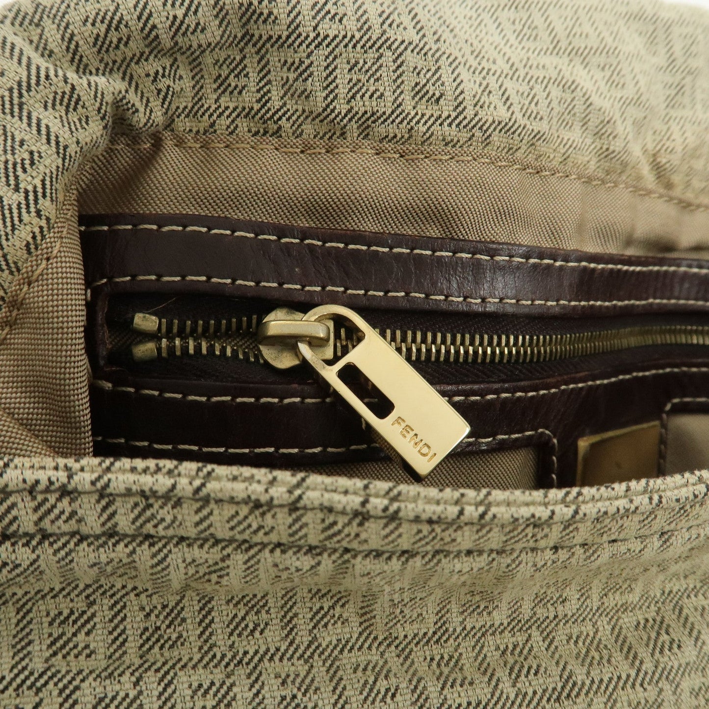 FENDI Mamma Baguette Micro FF Canvas Shoulder Bag Gray 8BR001