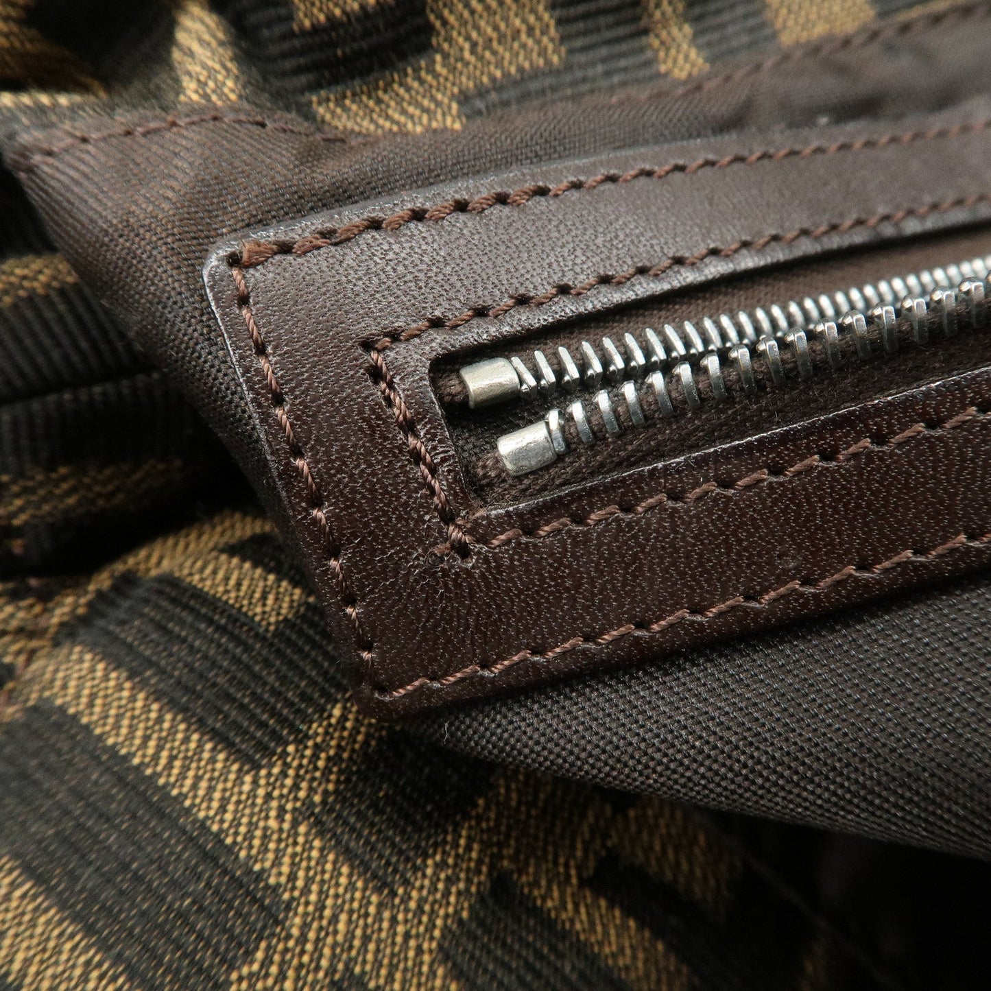 FENDI Zucca Canvas Leather Shoulder Bag Brown Black 26725