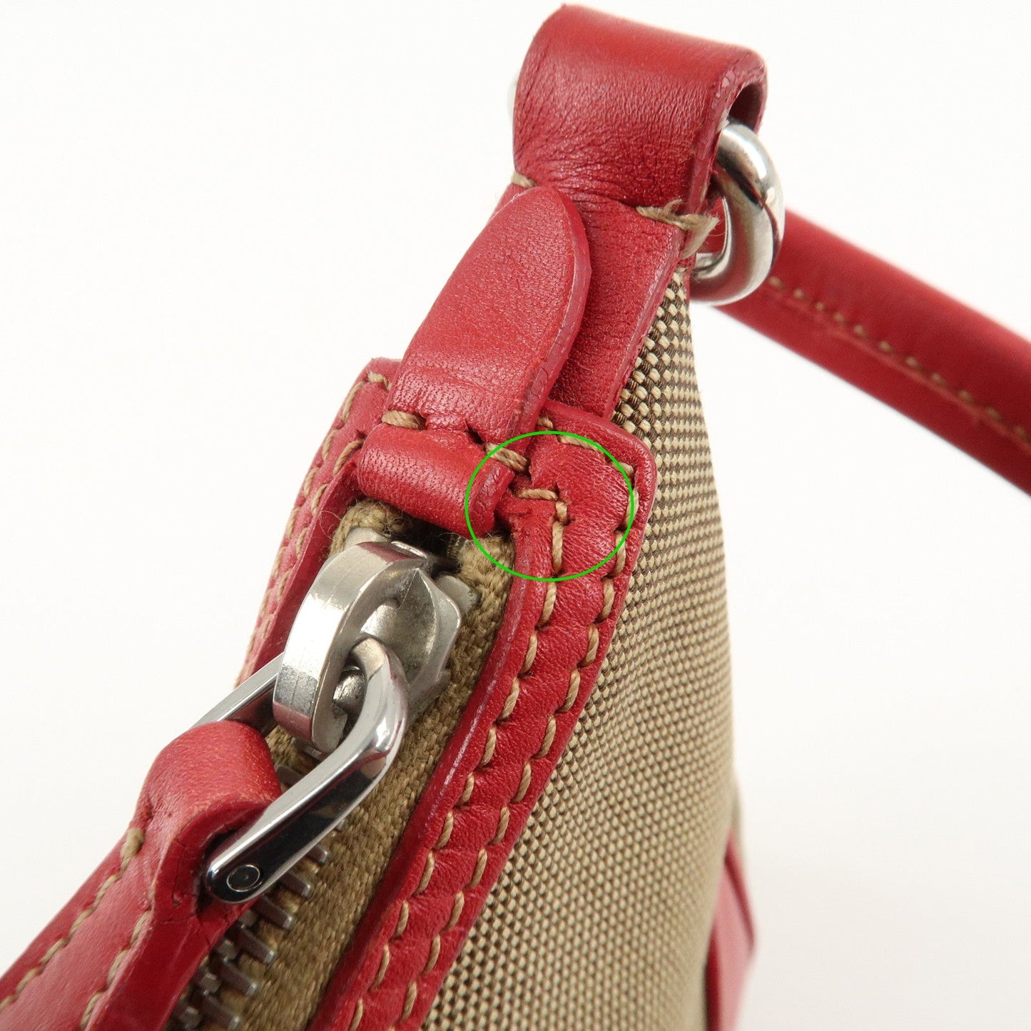 PRADA Logo Jacquard Leather Shoulder Bag Beige Red