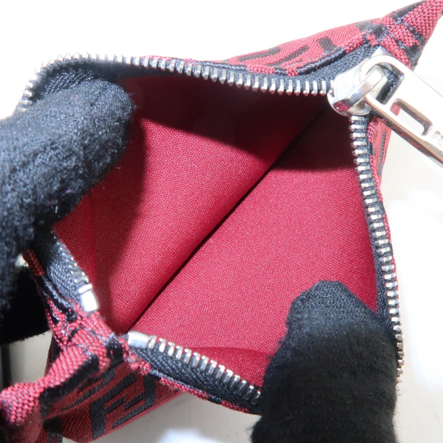 FENDI Zucchino Canvas Leather Mini Tote Bag Red Black 8BH056