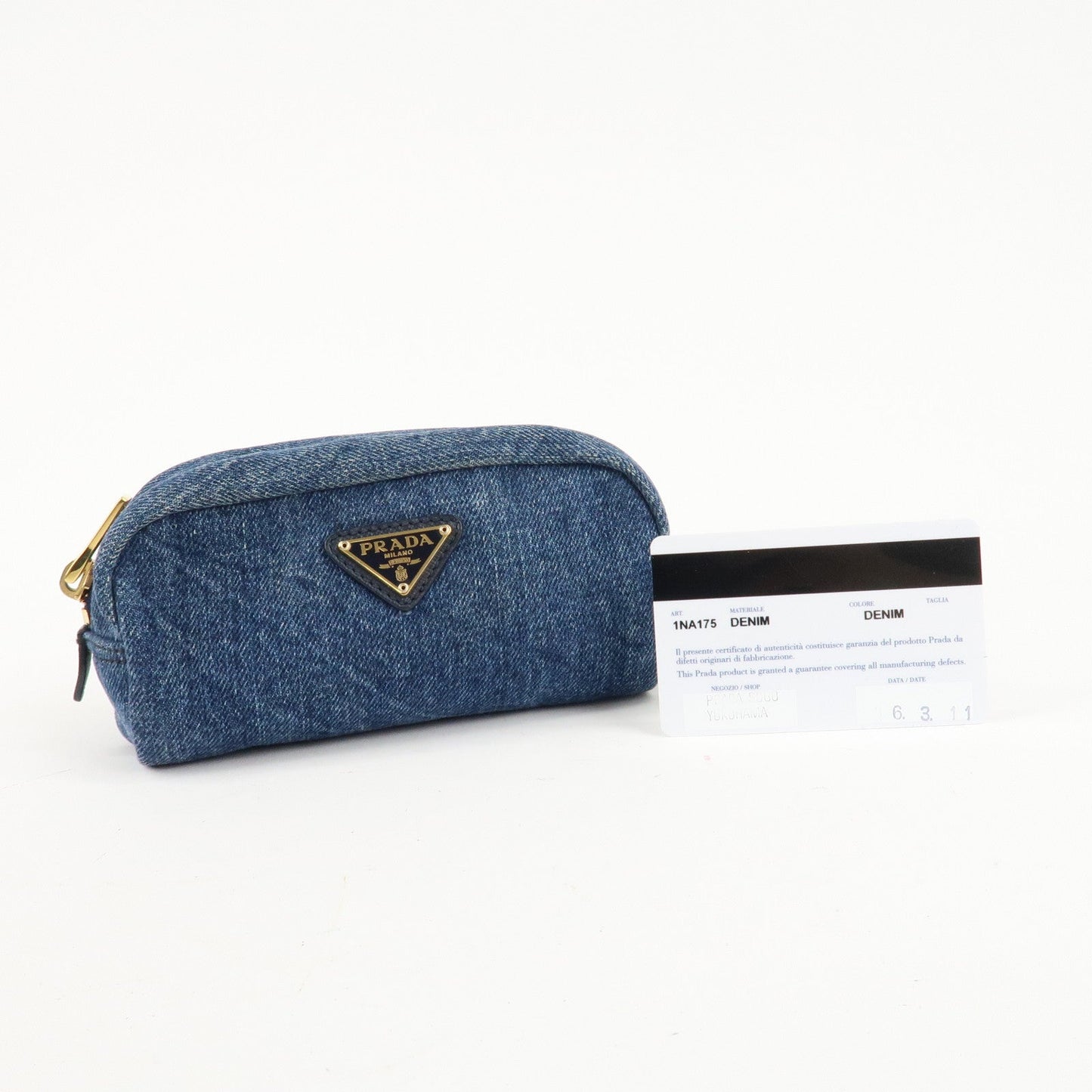 PRADA Logo Canvas Leather Pouch Cosmetic Pouch Blue 1NA175