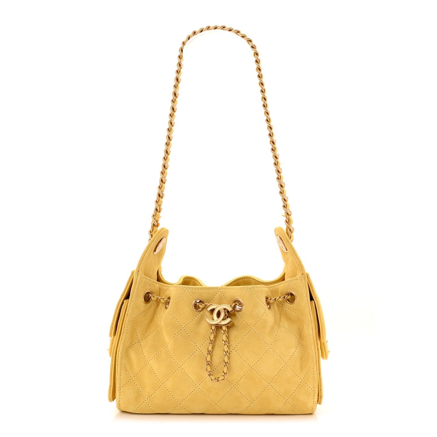 Suede Quilted Mini Chanel 25 Handbag Yellow
