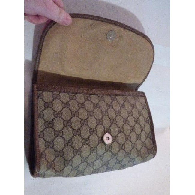 Gucci Vintage Purses Brown Leather And Gg Leather Clutch