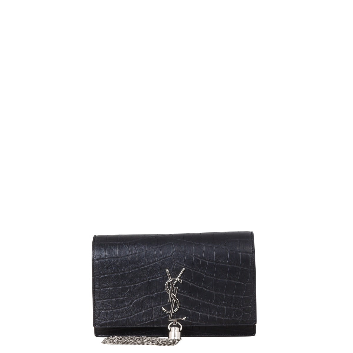Saint Laurent Kate Tassel Chain Wallet Croc-Embossed