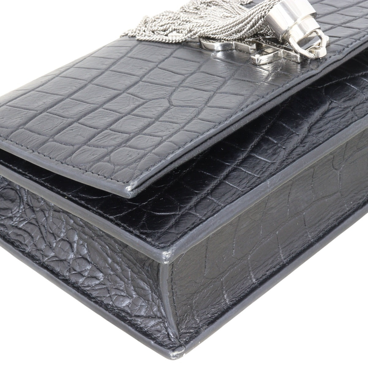 Saint Laurent Kate Tassel Chain Wallet Croc-Embossed