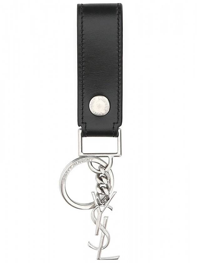 Luxury Saint Laurent Trending 2025 Monogram Leather Key Holder Black Silver