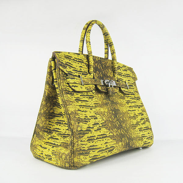 Hermes Birkin 30cm Lizard Pattern Handbag 6088 Yellow/ Silver