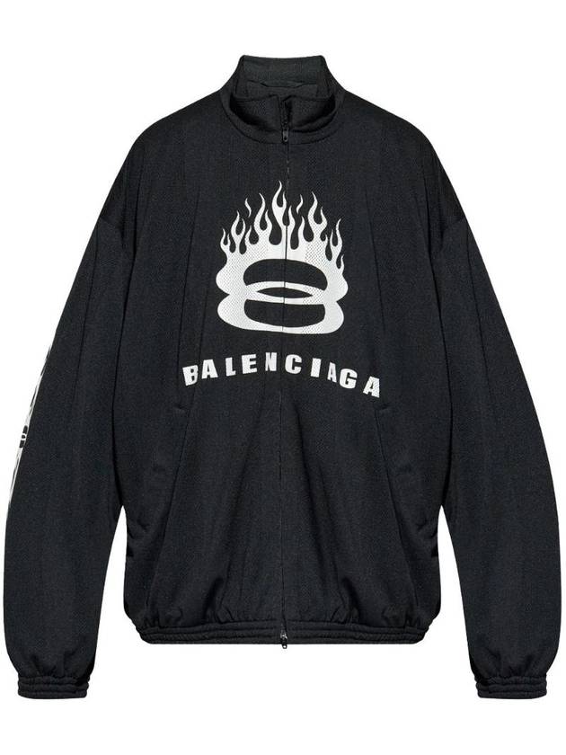 Luxury Balenciaga Trending 2026 Flame Print Zip-Up Jacket Black