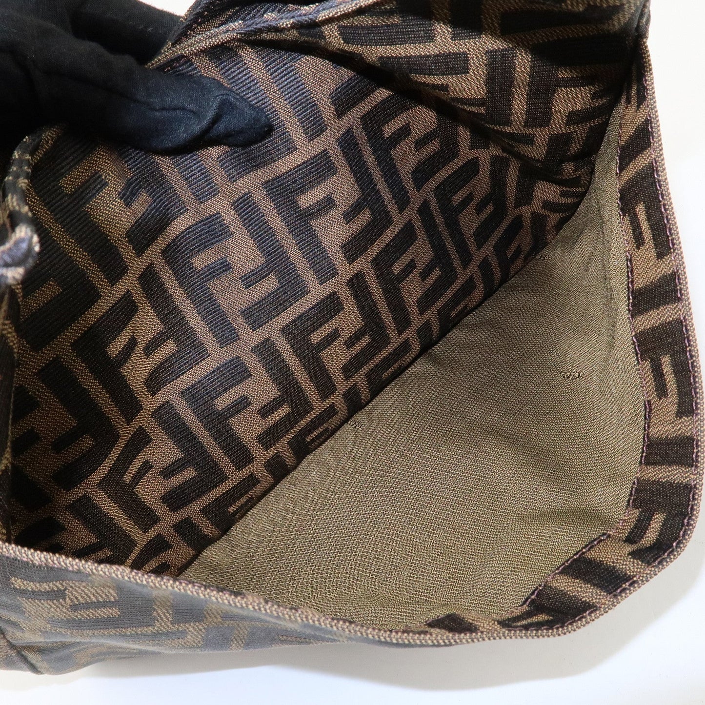 FENDI Zucca Canvas Leather Shoulder Bag Brown Black 26569