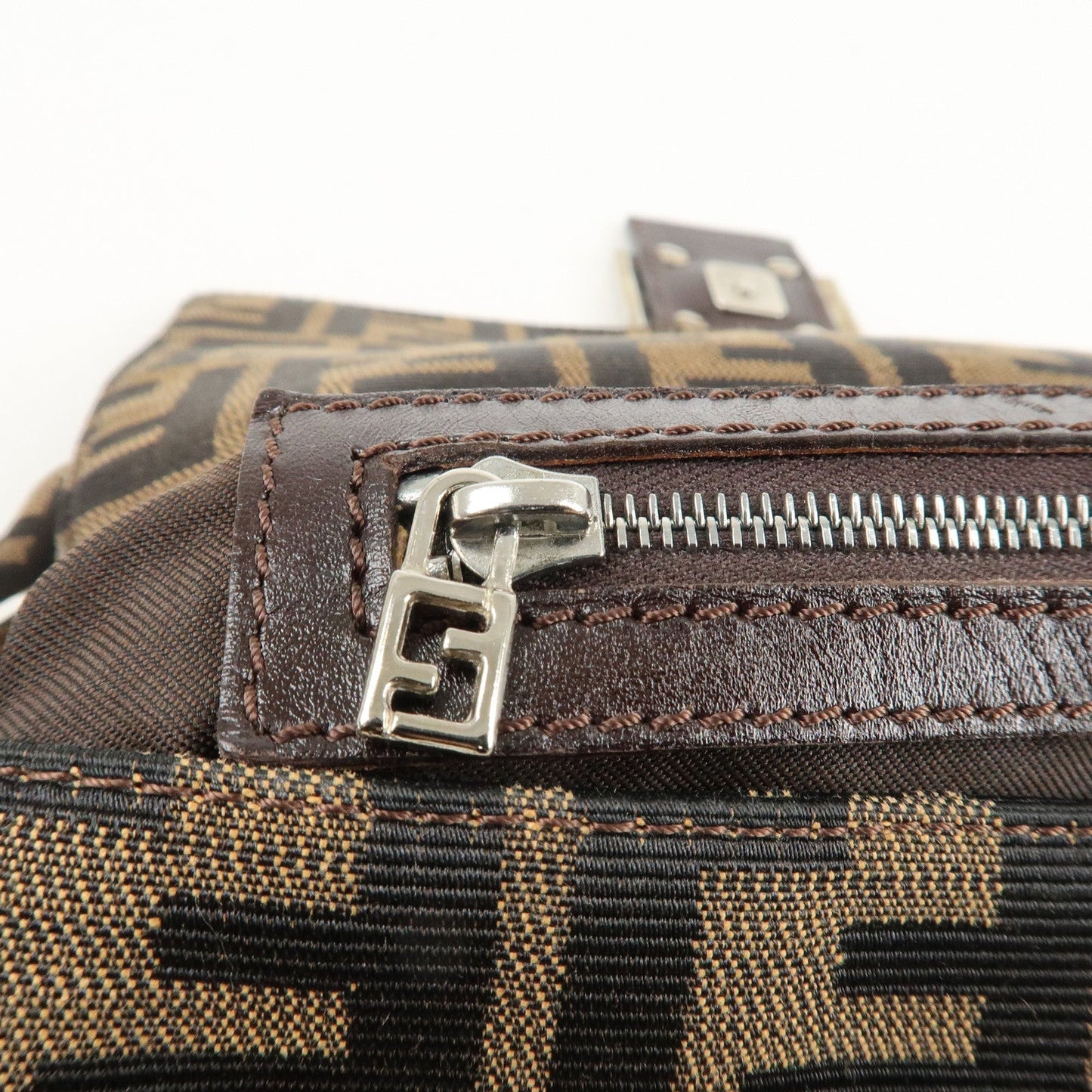 FENDI Mamma Baguette Zucca Canvas Shoulder Bag Brown Black 26325