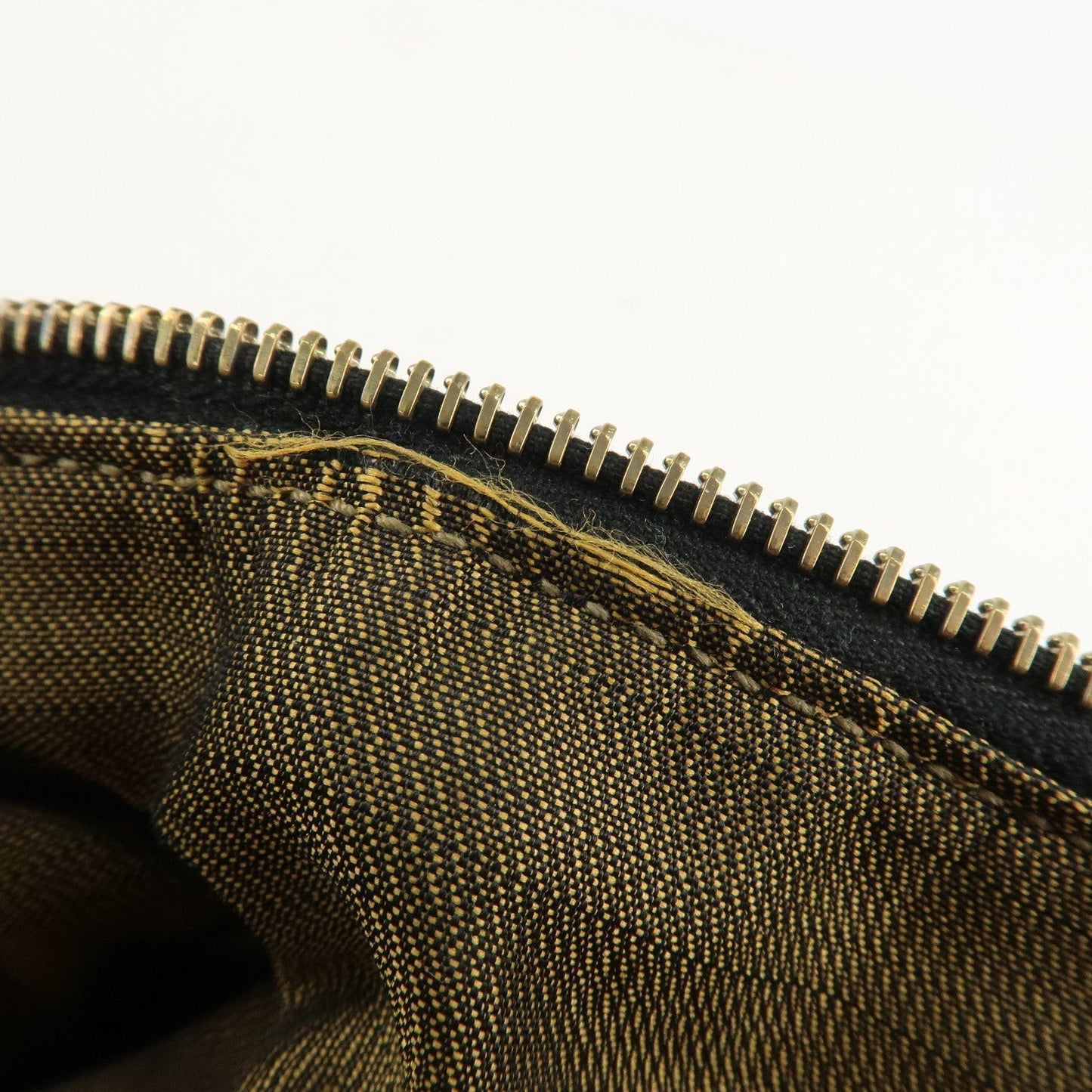 FENDI Zucca Canvas Leather Boston Bag Hand Bag Brown Black