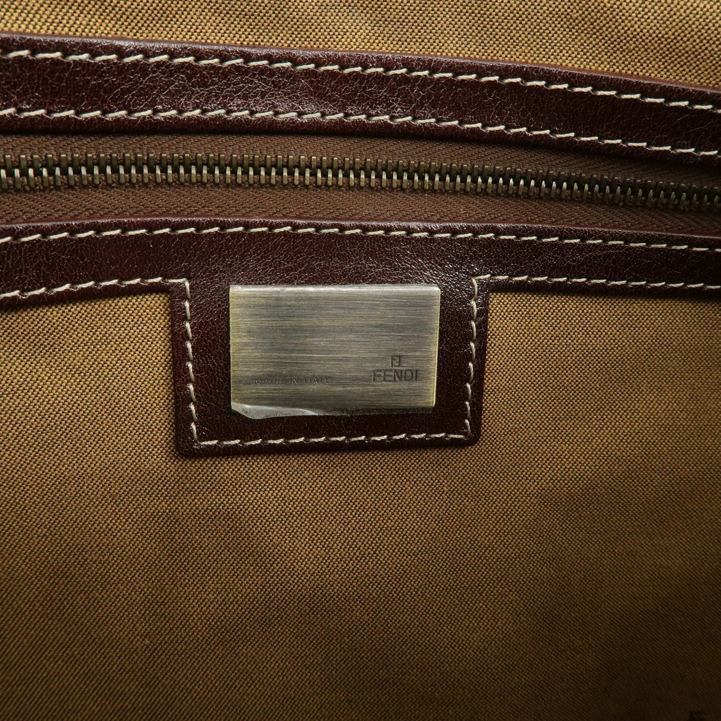 FENDI Ethnico Zucca Canvas Leather Shoulder Bag Beige Brown 8BN162