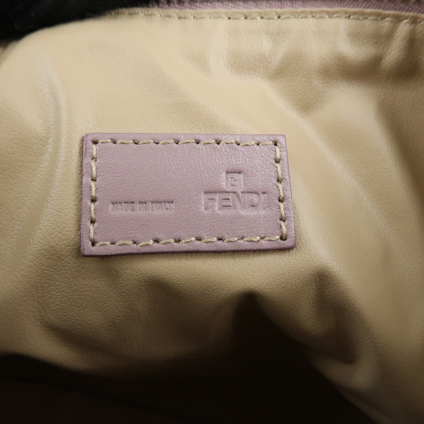 Auth FENDI  Zucchino Canvas Leather Hand Bag Pouch Purple Beige 8N0005  F/S
