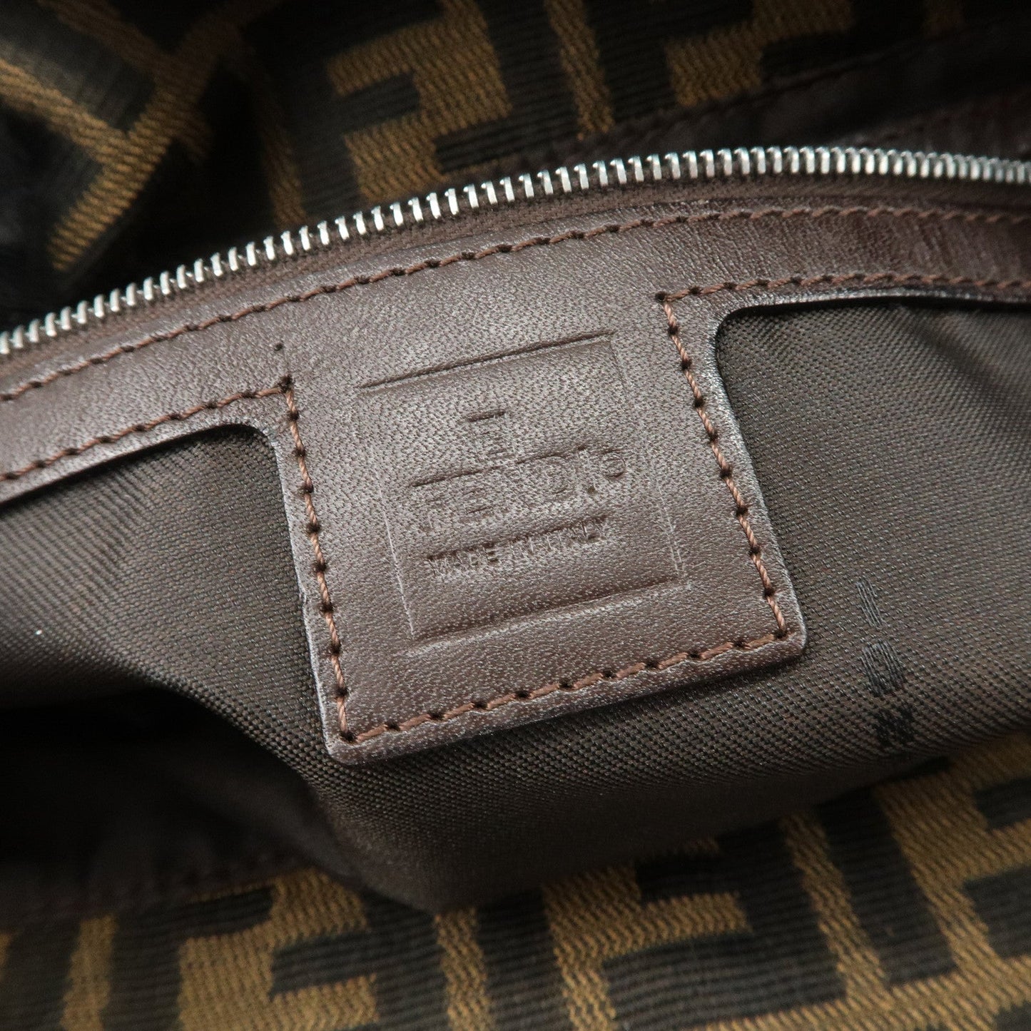 FENDI Zucca Canvas Leather Shoulder Bag Brown Black 26725