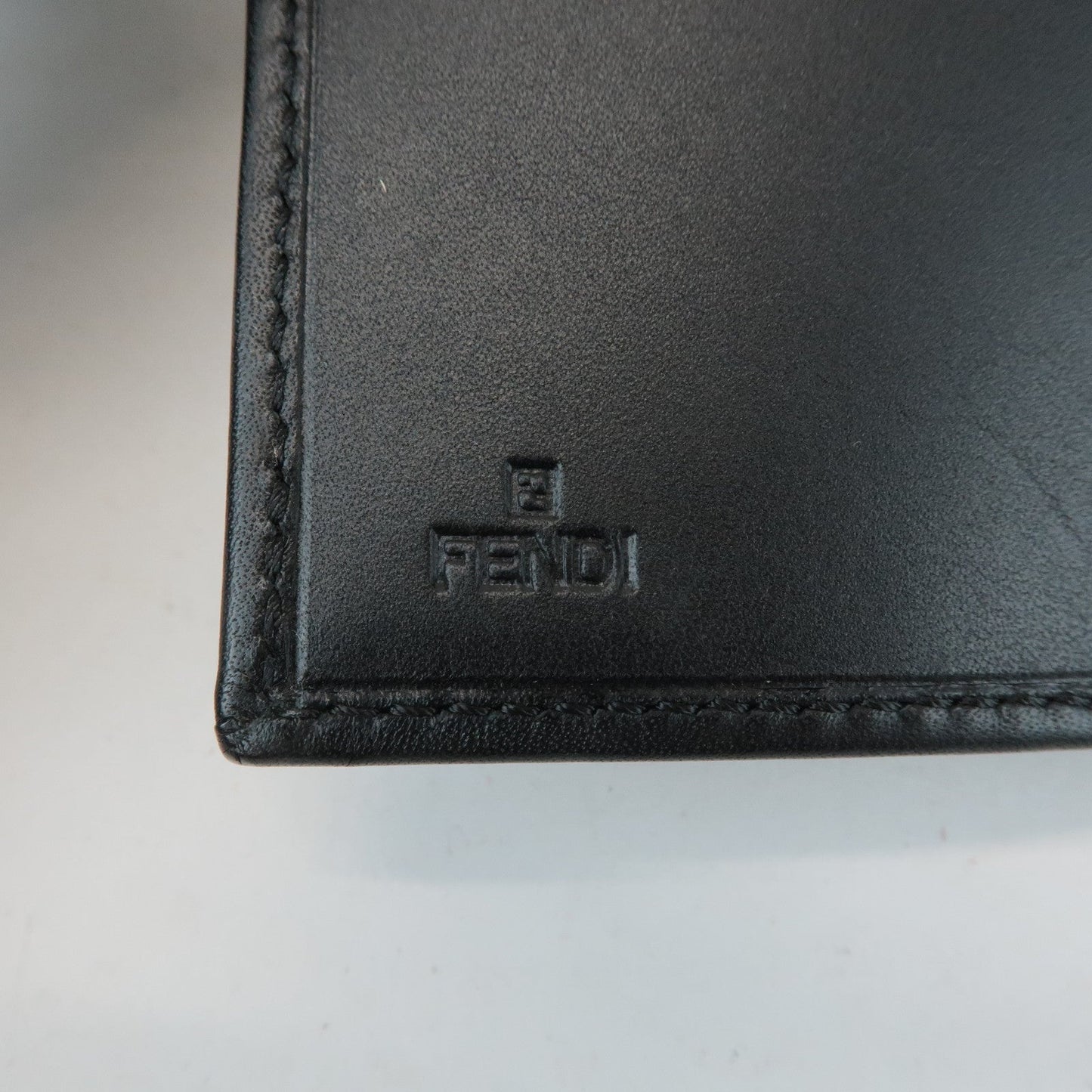 FENDI Zucchino Canvas Leather Double Hook Wallet Black 8M0035